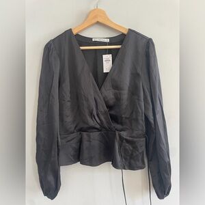 Abercrombie & Fitch Black Satin Wrap Top Drop Waist Black NWT